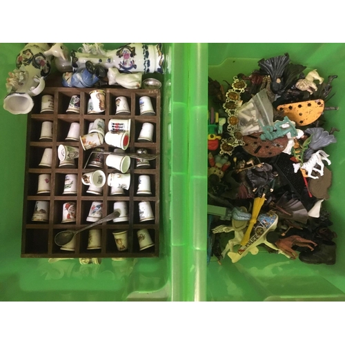 291 - QTY OF THIMBLES & TOY ANIMAL FIGURES ETC