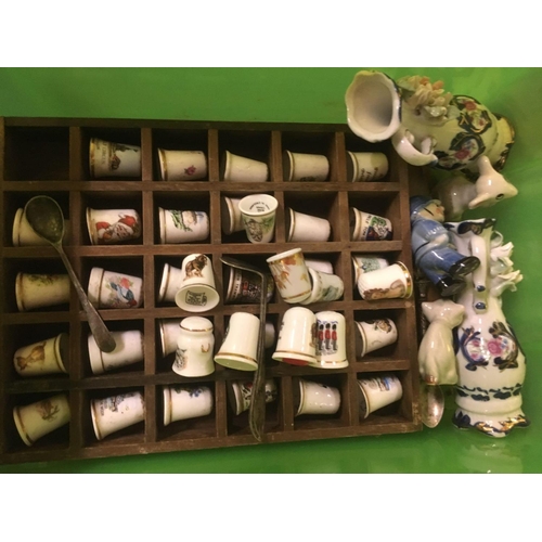 291 - QTY OF THIMBLES & TOY ANIMAL FIGURES ETC