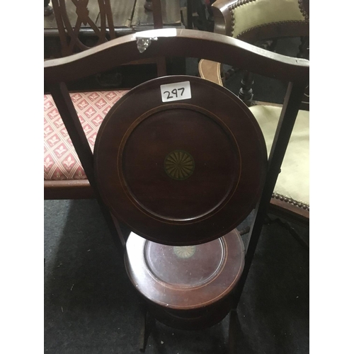 297 - INLAID MAHOGANY DINING CHAIR & INLAID MAHOGANY CORNER CHAIR & INLAID MAHOGANY CAKE STAND