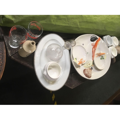 309 - SEAFOOD PLATTER PLATE & DISHES, COCA-COLA GLASSES ETC