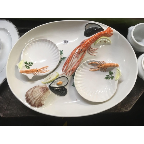 309 - SEAFOOD PLATTER PLATE & DISHES, COCA-COLA GLASSES ETC