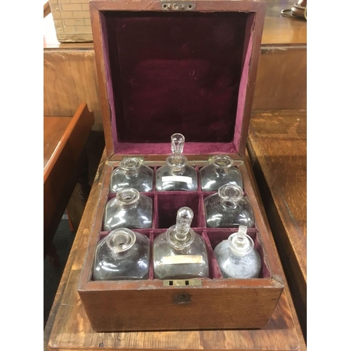 331 - MAHOGANY MEDICINE BOX WITH BOTTLES