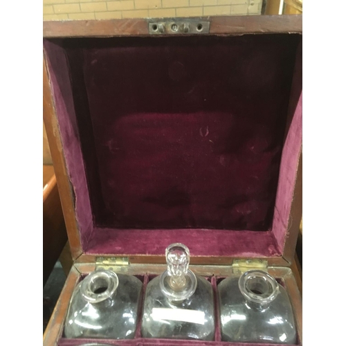 331 - MAHOGANY MEDICINE BOX WITH BOTTLES