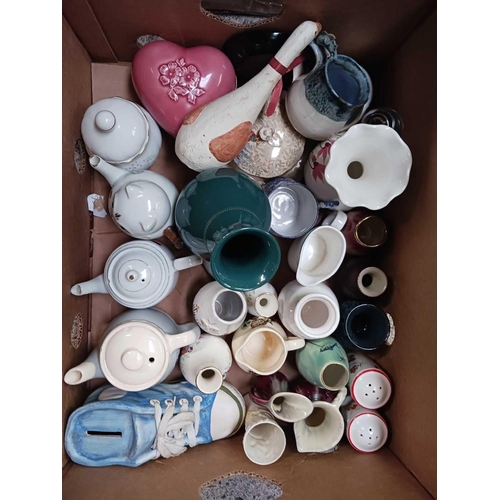 36 - 2 CARTONS OF MISC CHINAWARE INCL; JUGS, VASES, TEA POTS, SMALL BOWLS & OTHER CHINAWARE