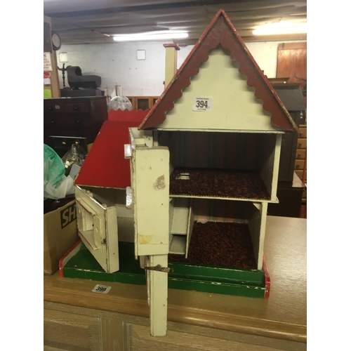 394 - DOLLS HOUSE WITH RED ROOF 19'' HIGH, 18'' ACROSS, 9'' DEPTH