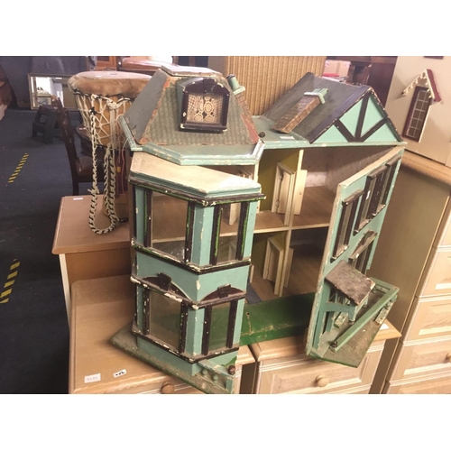 398 - GREEN PAINTED DOLLS HOUSE A/F, 30'' WIDE, 18'' DEPTH, 30'' HIGH