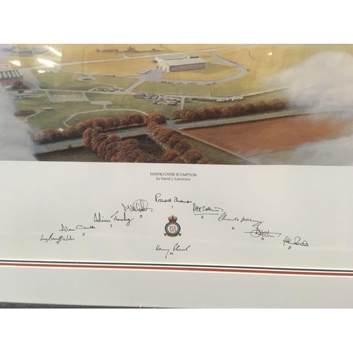 441 - 2 GOLD GILT FRAMES & A F/G RED ARROWS PRINT, HAWKS OVER SCAMPTON BY DAVID J LAWRENCE, SIGNED