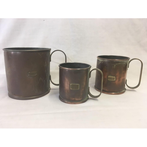 473 - 3 VICTORIAN COPPER CIDER MEASURING MUGS