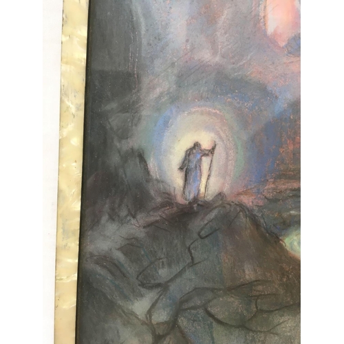 497 - VERONICA MAXWELL FIGURE IN A MYSTICAL RIVER VALLEY LANDSCAPE, PASTEL, SIGNED, 18'' X 12''