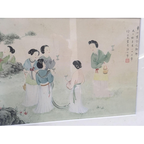 519 - ORIENTAL JAPANESE PRINT OF LADIES GATHERED IN A GARDEN WITH JAPANESE INSCRIPTION TRANSLATES AS ''THE... 