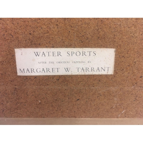 521 - MARGARET W TARRANT, COLOURED NURSERY PRINT ENTITLED ''WATER SPORTS'', WITH LABEL TO REVERSE, 19'' X ... 