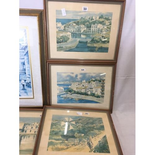 564 - 6 GILT F/G PRINTS & A LARGE GILT F/G PRINT (SUN FADED)