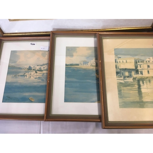 564 - 6 GILT F/G PRINTS & A LARGE GILT F/G PRINT (SUN FADED)