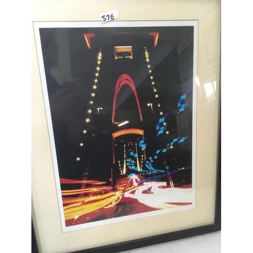 576 - GOLD FRAMED BEVELLED EDGE MIRROR, F/G PICTURE OF BRISTOL, F/G PICTURE OF THE CLIFTON SUSPENSION BRID... 