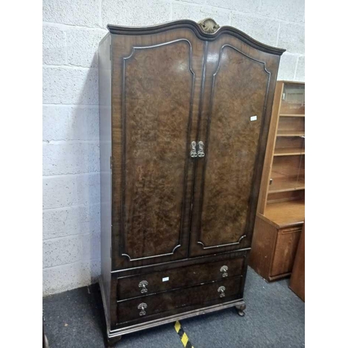 588 - FLAME VENEERED WARDROBE & DRESSING TABLE, NO MIRROR