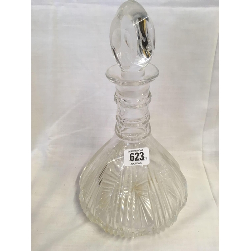 623 - 5 CUT GLASS DECANTERS