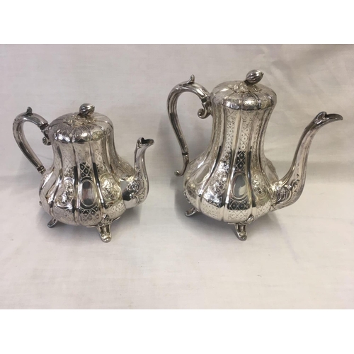 649 - VICTORIAN 4 PIECE TEA & COFFEE SET WITH MELON FINIAL'S