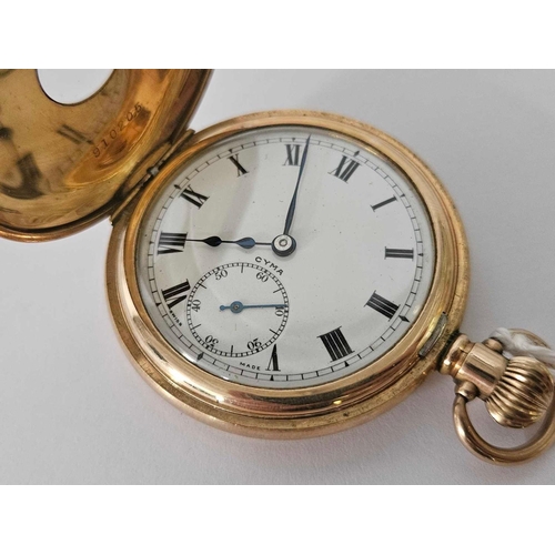 667 - GOOD GILT HALF HUNTER GENTS POCKET WATCH WITH SECONDS DIAL - W/O