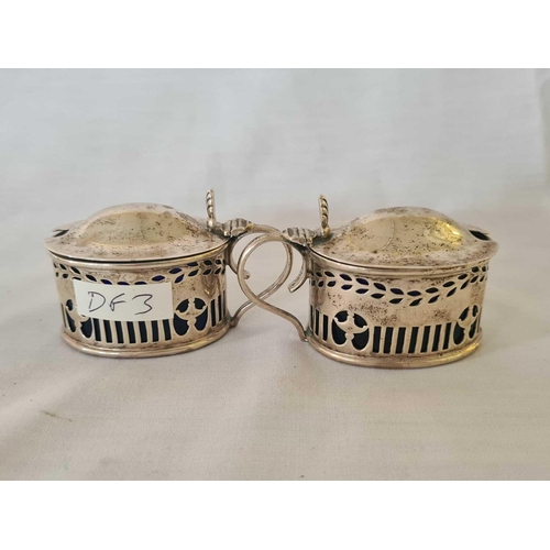 701 - A PAIR OF SILVER MUSTARD POTS WITH B.G.L, B'HAM 1910, 103g