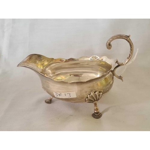 707 - SILVER DECORATIVE CREAM JUG WITH PAD FEET, LONDON? DATE WORN, 167g