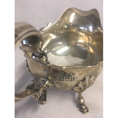 732 - SILVER DECORATIVE CREAM JUG WITH PAD FEET, LONDON 1906, 191g