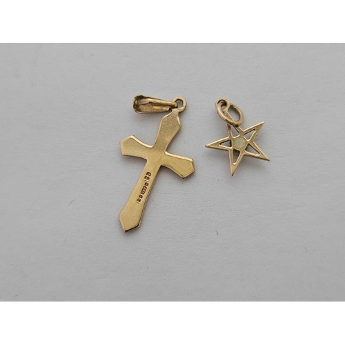 756 - A GOLD SMALL CROSS & A GOLD & DIAMOND SMALL STAR PENDANT