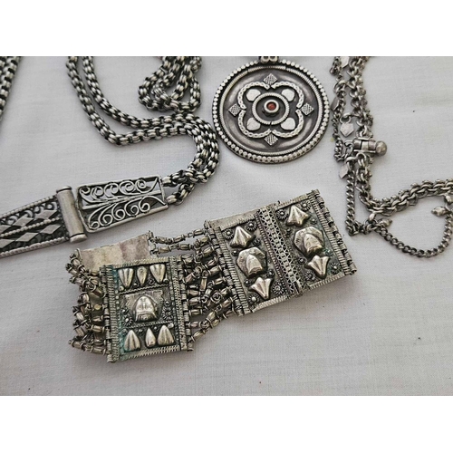 767 - EASTERN SILVER NECKLACES & BRACELETS, 230g