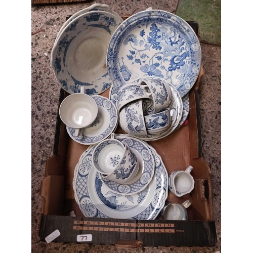 77 - 4 CARTONS OF MISC BLUE & WHITE CHINA, MEAT PLATES, JUGS & OTHER CHINAWARE