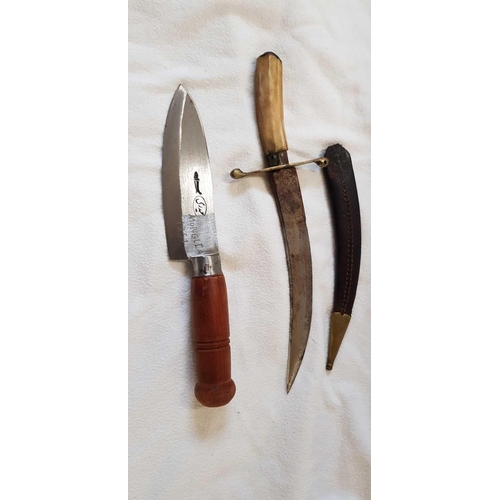 A MONGOLIAN KITCHEN KNIFE & A BONE HANDLED DIRK