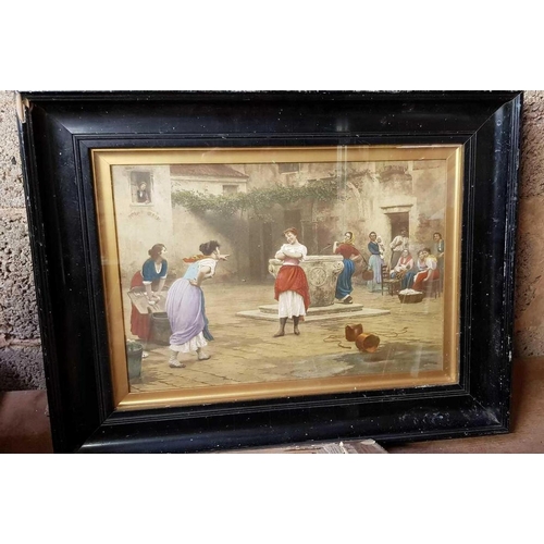 60 - QTY OF GILT FRAMED ENGRAVINGS, OIL & COLOURED ETCHINGS, ONE OF THE HARBOUR, BRIXHAM