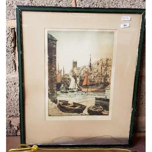 60 - QTY OF GILT FRAMED ENGRAVINGS, OIL & COLOURED ETCHINGS, ONE OF THE HARBOUR, BRIXHAM