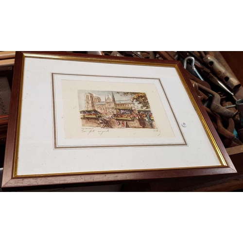 74 - QTY OF F/G PICTURES, WOOL EMBROIDERED, 3 WATERCOLOURS BY JOSEPH GALEA & OVAL WOODEN PICTURES FRAMES,... 