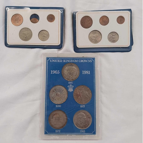 854 - 2 WALLETS OF BRITAIN'S FIRST DECIMAL COINS & UNITED KINGDOM CROWNS