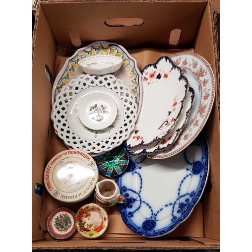 89 - 3 CARTONS OF MISC BLUE & WHITE CHINA PLATES, GLASSES & A SET OF CERAMIC BUTTERFLY COASTERS