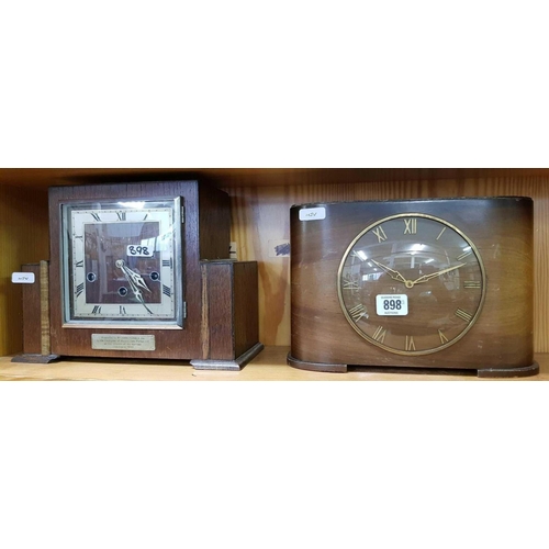 898 - 2 WOOD FRAMED MANTEL PIECE CLOCKS