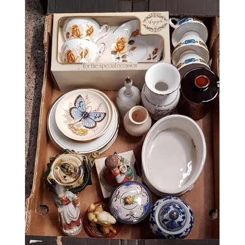 93 - 4 CARTONS OF MIXED CHINAWARE INCL; PART SETS BY ELIZABETHAN, COTTAGE ROSE, A CHEST, WINCHESTER, PLAT... 