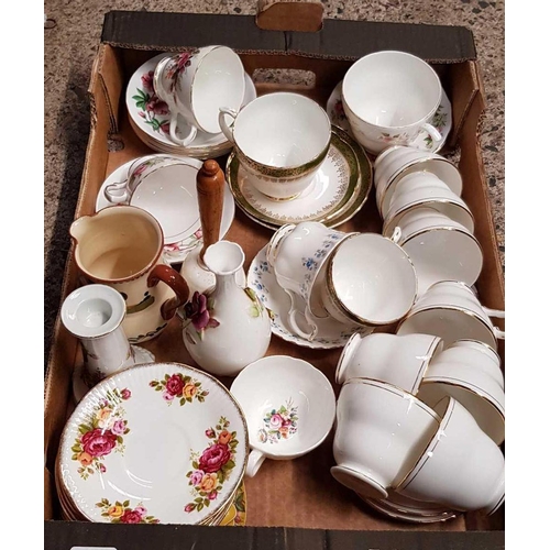 93 - 4 CARTONS OF MIXED CHINAWARE INCL; PART SETS BY ELIZABETHAN, COTTAGE ROSE, A CHEST, WINCHESTER, PLAT... 