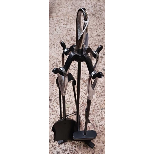 100 - MODERN BLACK METAL & CHROME FIRESIDE COMPANION SET, MINUS TONG CLIP