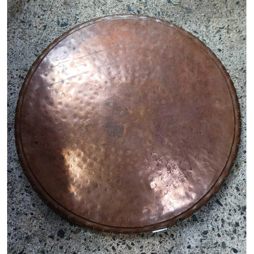 54 - COPPER TRAY 25'' DIA & 1 BRASS COPPER & WHITE METAL TRAY 21'' DIA