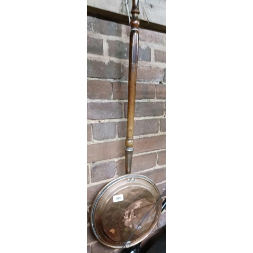 194 - WOODEN HANDLED COPPER WARMING PAN