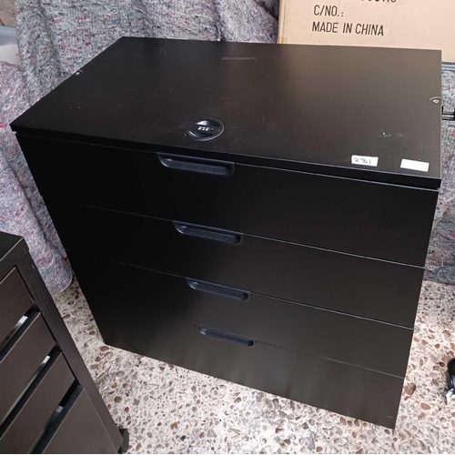 231 - BLACK 4 DRAWER FILING CABINET WITH COMBINATION LOCK, UNKNOWN CODE & 3 MODERN 4 DRAWER WHEELED FILING... 