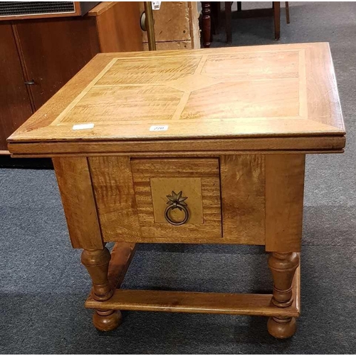 270 - MODERN OAK SINGLE DRAWER COFFEE TABLE, 24'' ACROSS X 24'' LENGTH X 20'' HIGH