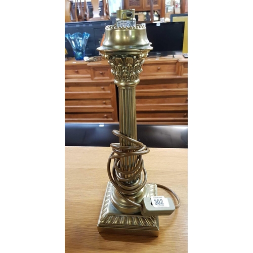 302 - BRASS EFFECT PILLAR TABLE LAMP