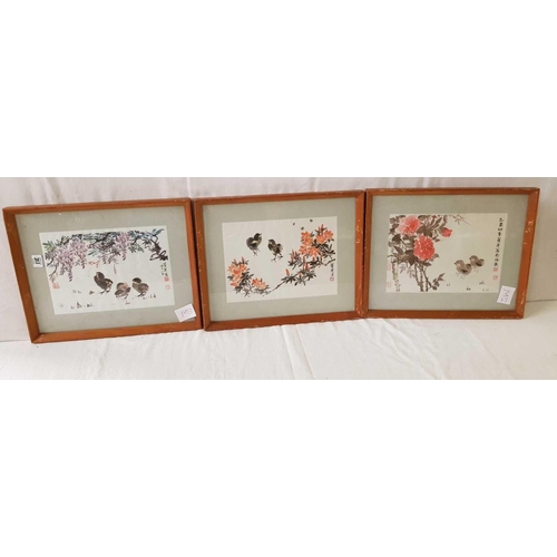 317 - GROUP OF THREE JAPANESE AUTHENTIC SILK PAINTINGS