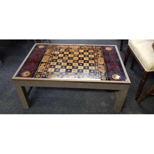 336 - GLASS CHESS BOARD COFFEE TABLE