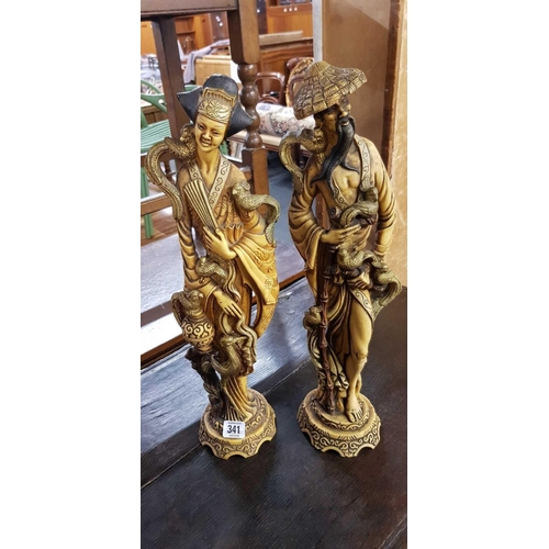 341 - PAIR OF ORIENTAL RESIN FIGURES