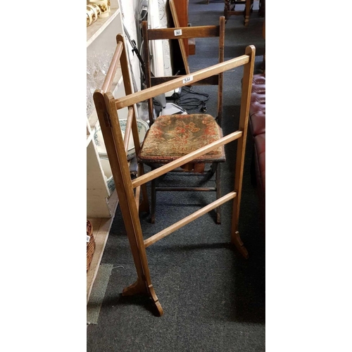 361 - ANTIQUE FOLD AWAY CHAIR & FOLD AWAY TOWEL RAILS