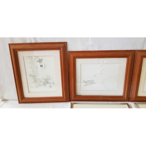 362 - 4 F/G PRINTS OF WINNIE THE POOH & 2 OTHER PRINTS OF WOMEN