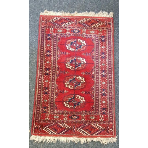 367 - 39'' X 25'' RED PATTERNED RUNNER & 58'' X 35'' RED PATTERNED RUNNER