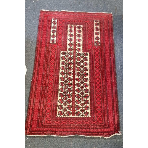 367 - 39'' X 25'' RED PATTERNED RUNNER & 58'' X 35'' RED PATTERNED RUNNER